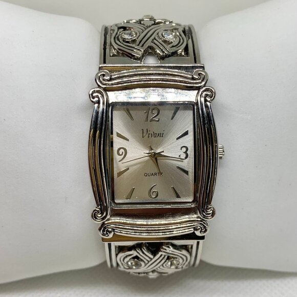 Vivani women silver tone watch 28mm quartz analog cuff bangle running - Picture 1 of 8